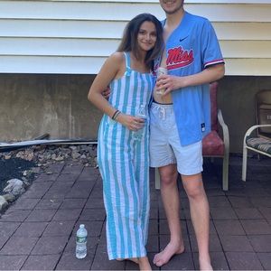 Blue & White Linen Jumpsuit